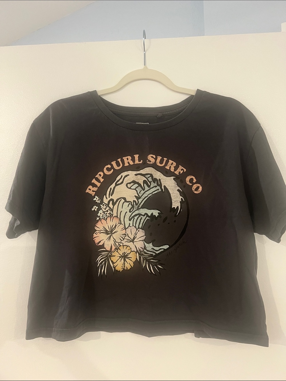 Rip Curl Black Tee with Pastel Surf Floral Graphic